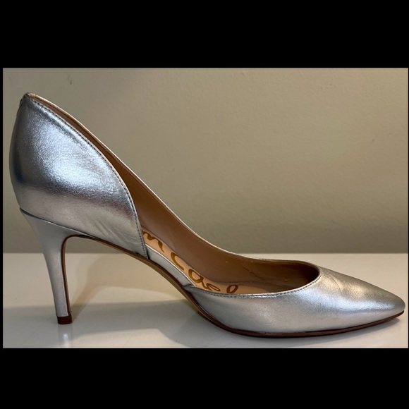 SAM EDELMAN Teresa Slip On Shoe Heel Leather 3” Silver Party 6.5 US. - Picture 7 of 10